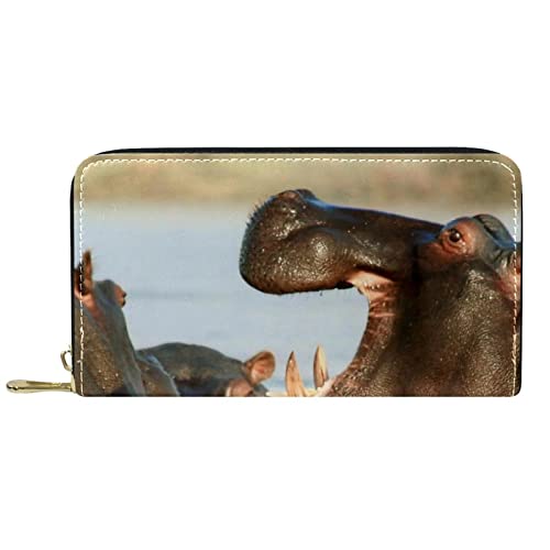 NLWQEKV Geldbörse aus Leder mit Reißverschluss, Lange Geldbörse, Nilpferd, Nilpferd von NLWQEKV