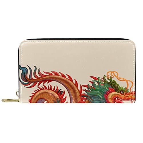 NLWQEKV Geldbörse aus Leder mit chinesischem Neujahrsdrachen, Lange Geldbörse aus Leder mit Reißverschluss von NLWQEKV