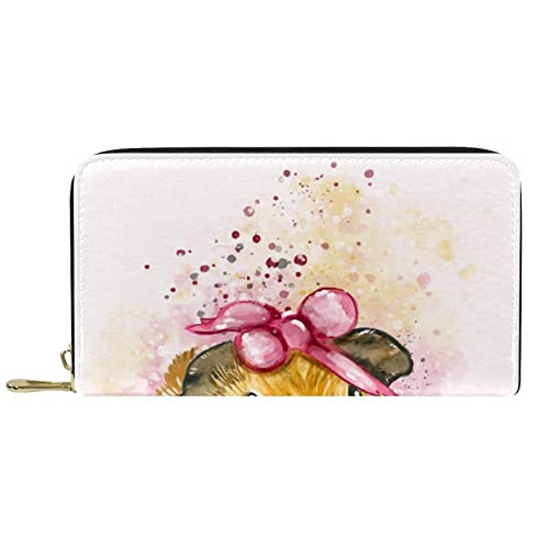 NLWQEKV Geldbörse aus Leder mit schönem Aquarell-Meerschweinchen-01, Lange Geldbörse aus Leder mit Reißverschluss von NLWQEKV