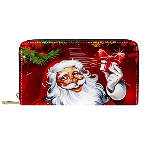 NLWQEKV Geldbörsen für Damen und Herren, Kartenhalter, Tasche, Cartoon-Weihnachtsmann, Weihnachten, Aufbewahrungstasche aus PU-Leder, große Geldbörse von NLWQEKV