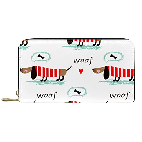 NLWQEKV Geldbörsen für Damen und Herren, Kartenhalter, Tasche, Dachshund, Cartoon-Hundeknochen, PU-Leder, Aufbewahrung, große Geldbörse von NLWQEKV