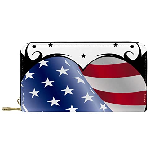 NLWQEKV Geldbörsen für Damen und Herren, Kartenhalter, Tasche, Herz mit amerikanischer Flagge, PU-Leder, Aufbewahrung für Kleingeld, große Geldbörse von NLWQEKV