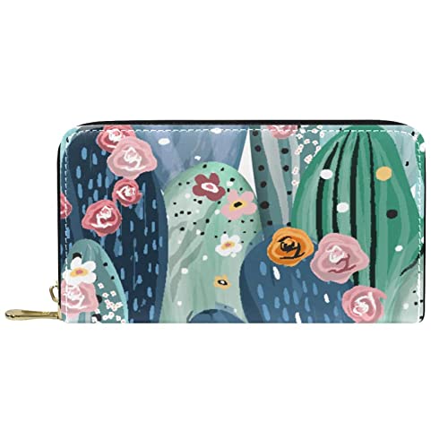 NLWQEKV Geldbörsen für Damen und Herren, Kartenhalter, Tasche, Sukkulenten, Pflanzen, Blumen, Kaktus, PU-Leder, Aufbewahrungsmöglichkeit, große Geldbörse von NLWQEKV