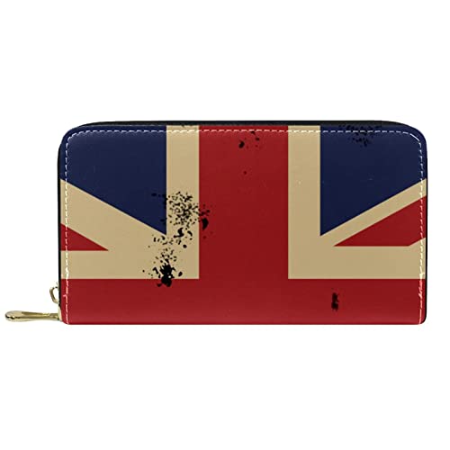 NLWQEKV Geldbörsen für Damen und Herren, Kartenhalter, Tasche, Vintage-Britische Flagge, PU-Leder, Aufbewahrung für Kleingeld, große Geldbörse von NLWQEKV