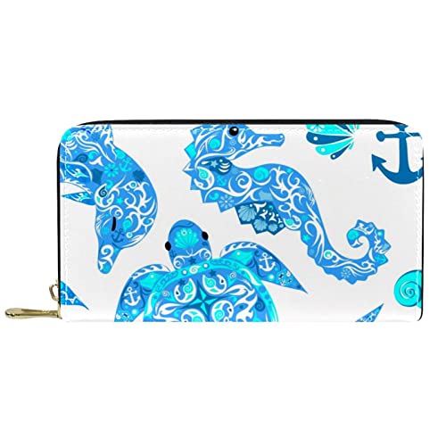 NLWQEKV Große Geldbörsen aus PU-Leder, Kartenhalter, Meeresschildkröte, Delfinhai, Kleingeldaufbewahrung für Damen und Herren von NLWQEKV