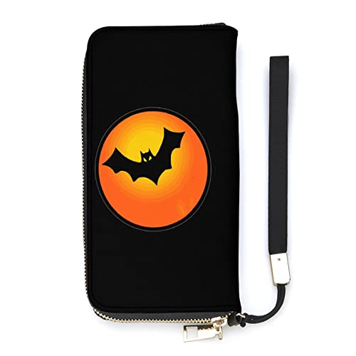 NLWQEKV Halloween-Fledermaus-Mond-Leder-Geldbörse, große Kapazität, Clutch, Handytasche, Geldbörse, Kreditkartenetui mit Handgelenkschlaufe für Männer und Frauen von NLWQEKV