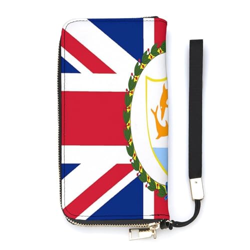 NLWQEKV Handgelenk-Geldbörse mit Anguilla-Flagge, Leder, langes Kartenfach, schmale Clutch-Handtasche für Damen von NLWQEKV