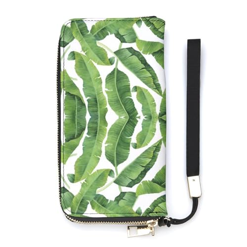 NLWQEKV Handgelenk-Geldbörse mit Aquarell-Bananenblättern, Leder, langes Kartenetui, schmale Clutch-Handtasche für Damen von NLWQEKV