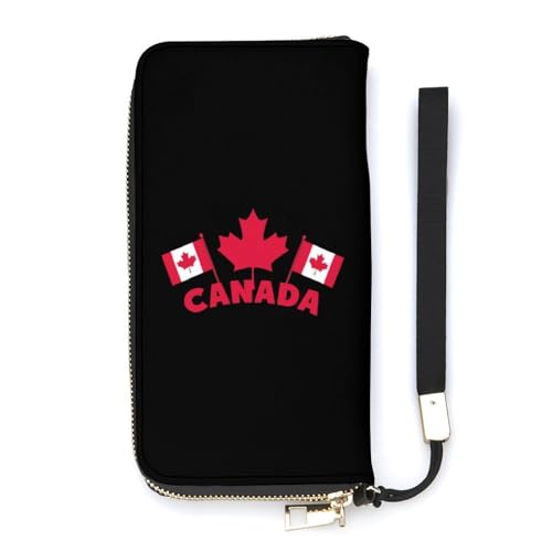NLWQEKV Handgelenk-Geldbörse mit Kanada-Tagsflaggen, Leder, langes Kartenfach, schmale Clutch-Handtasche für Damen von NLWQEKV