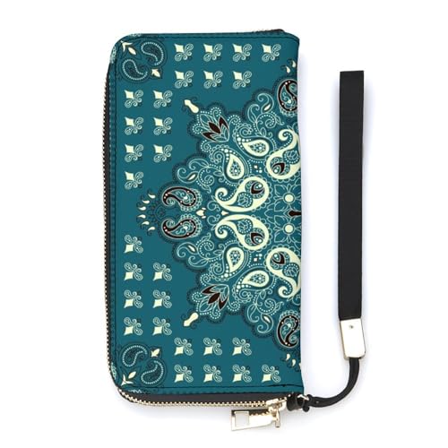 NLWQEKV Handgelenk-Geldbörse mit Paisley-Bandana-Druck, langes Leder, Kartenhalter, schmale Clutch-Handtasche für Damen von NLWQEKV