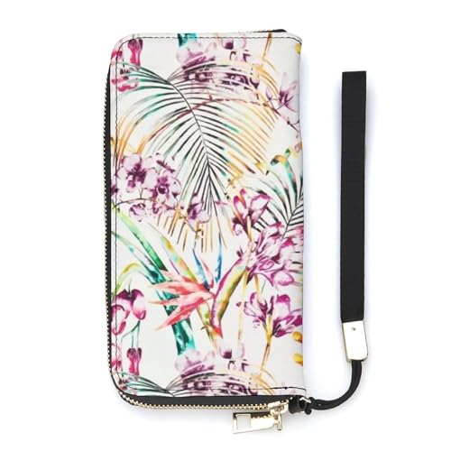 NLWQEKV Handgelenk-Geldbörse mit tropischen Pflanzen, Leder, langes Kartenfach, schmale Clutch-Handtasche für Damen NLWQEKV Handgelenk-Geldbörse mit tropischen Pflanzen, Leder, langes Kartenfach, schmale Clutch-Handtasche für Damen von NLWQEKV