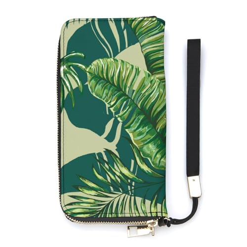 NLWQEKV Handgelenk-Geldbörse mit tropischer Palme, Leder, langes Kartenfach, schmale Clutch-Handtasche für Damen von NLWQEKV