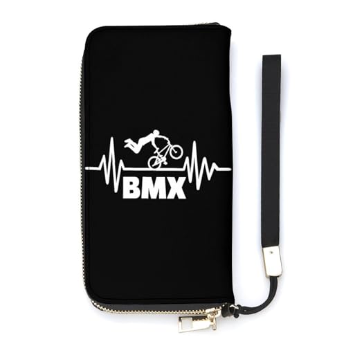 NLWQEKV Heartbeat BMX Handgelenk-Geldbörse, Leder, langes Kartenfach, schmale Clutch-Handtasche für Damen von NLWQEKV