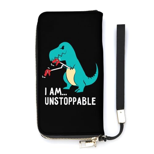 NLWQEKV I Am Unstoppable T-Rex Armband-Geldbörse, Leder, langes Kartenfach, schmale Clutch-Handtasche für Damen von NLWQEKV