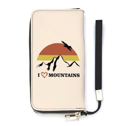 NLWQEKV I Love Hiking Mountain Armband-Geldbörse aus Leder, langes Kartenfach, schmale Clutch-Handtasche für Damen von NLWQEKV