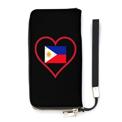 NLWQEKV I Love Philippines Rotes Herz-Armband-Geldbörse, Leder, langes Kartenfach, schmale Clutch-Handtasche für Damen von NLWQEKV