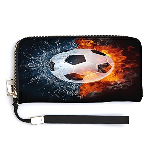 NLWQEKV Ice and Fire Football Unisex-Geldbörse aus Leder, großes Fassungsvermögen, Clutch, Handytasche, Geldbörse, Kreditkartenetui mit Handgelenkschlaufe von NLWQEKV