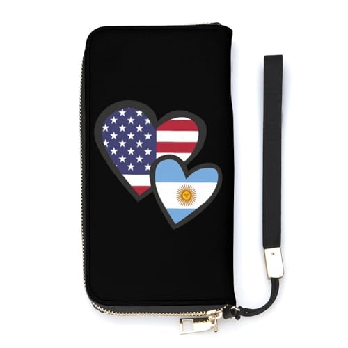 NLWQEKV Ineinandergreifende Herzen, amerikanische Argentinien-Flagge, Handgelenk-Geldbörse, Leder, Langer Kartenhalter, schmale Clutch-Handtasche für Damen von NLWQEKV