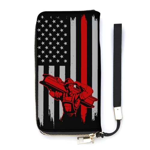 NLWQEKV Ironworker-Armband-Geldbörse mit amerikanischer Flagge, Leder, langes Kartenfach, schmale Clutch-Handtasche für Damen von NLWQEKV