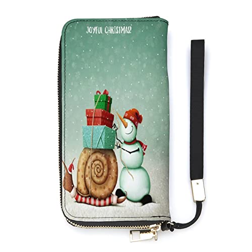 NLWQEKV Joyful Christmas Snail Snowman Leder-Geldbörse, großes Fassungsvermögen, Clutch, Handytasche, Geldbörse, Kreditkartenetui mit Handschlaufe für Männer und Frauen von NLWQEKV