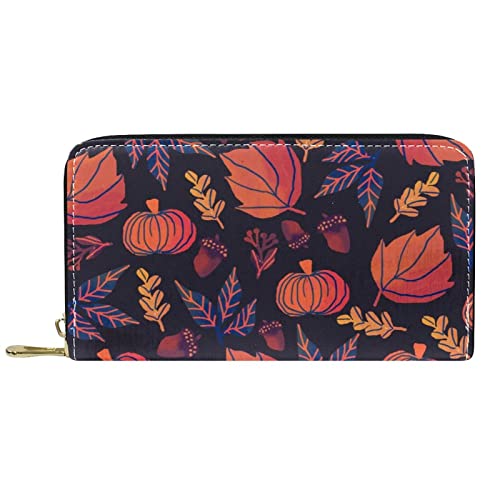 NLWQEKV Kürbis Halloween Herbst Portemonnaie Leder Leder Reißverschluss Lange Geldbörse von NLWQEKV