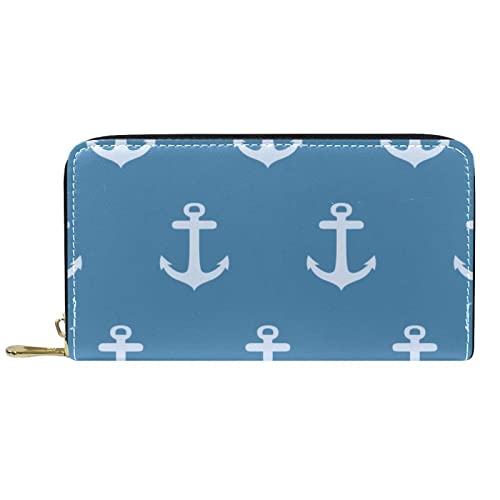 NLWQEKV Lange Geldbörse aus Leder mit Reißverschluss, Ankerblauer Hintergrund, personalisierbare Geldbörse von NLWQEKV