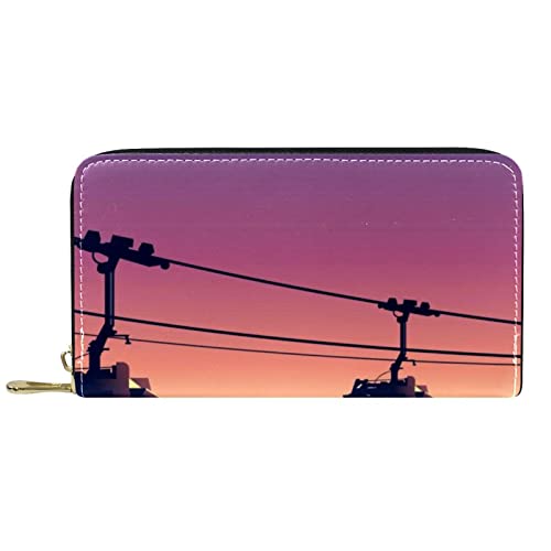 NLWQEKV Lange Geldbörse aus Leder mit Reißverschluss, Auto-Sonnenuntergang, personalisierbare Geldbörse von NLWQEKV