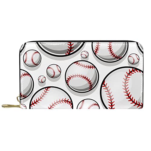 NLWQEKV Lange Geldbörse aus Leder mit Reißverschluss, Baseball-Geldbörse aus weißem Leder von NLWQEKV