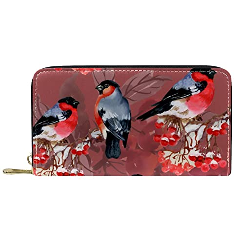 NLWQEKV Lange Geldbörse aus Leder mit Reißverschluss, Bullfinch Birds Wallet, Leder von NLWQEKV