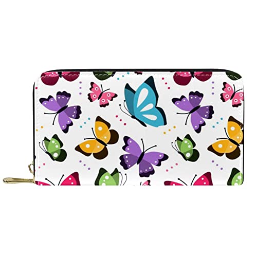NLWQEKV Lange Geldbörse aus Leder mit Reißverschluss, Bunte Schmetterlinge, personalisierbare Geldbörse von NLWQEKV