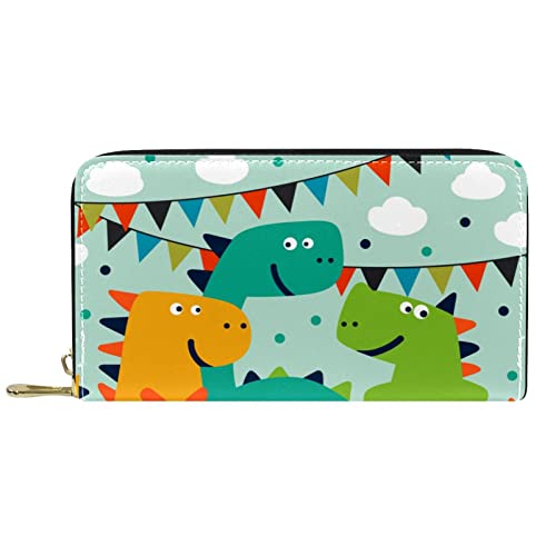 NLWQEKV Lange Geldbörse aus Leder mit Reißverschluss, Dinosaurier-Geburtstagsfeier, personalisierbare Geldbörse von NLWQEKV