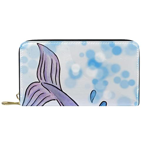NLWQEKV Lange Geldbörse aus Leder mit Reißverschluss, Meer, Meerjungfrau, Fisch, Walschwanz, Geldbörse aus Leder von NLWQEKV