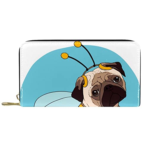 NLWQEKV Lange Geldbörse aus Leder mit Reißverschluss, Mops-Geldbörse aus Leder von NLWQEKV