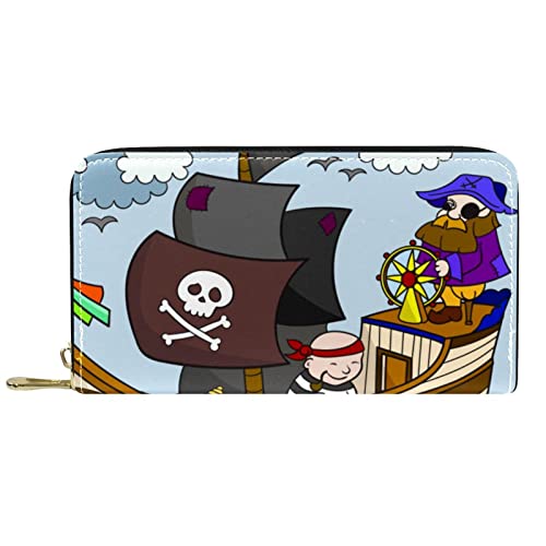 NLWQEKV Lange Geldbörse aus Leder mit Reißverschluss, Piraten-Geldbörse aus Leder von NLWQEKV