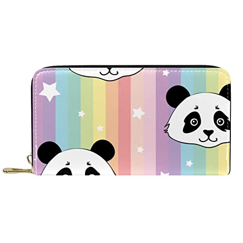 NLWQEKV Lange Geldbörse aus Leder mit Reißverschluss, Panda-Regenbogen, personalisierbare Geldbörse von NLWQEKV