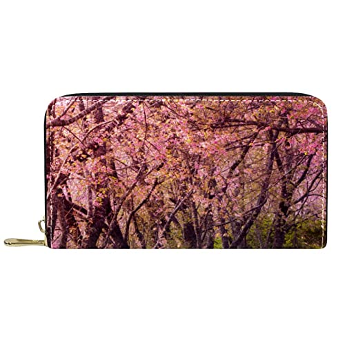 NLWQEKV Lange Geldbörse aus Leder mit Reißverschluss, Pink Grove, personalisierbare Geldbörse von NLWQEKV