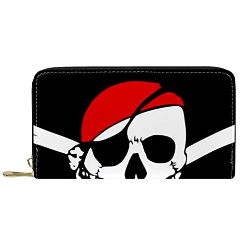 NLWQEKV Lange Geldbörse aus Leder mit Reißverschluss, Pirat, lustiger Totenkopf, Geldbörse aus Leder von NLWQEKV
