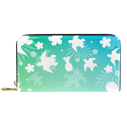 NLWQEKV Lange Geldbörse aus Leder mit Reißverschluss, Schildkrötenblumen, personalisierbare Geldbörse von NLWQEKV