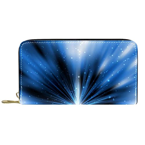 NLWQEKV Lange Geldbörse aus Leder mit Reißverschluss, Starburst-Hintergrund, Geldbörse aus Leder von NLWQEKV
