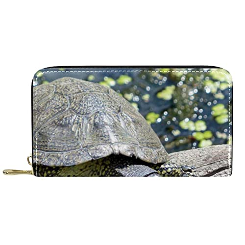 NLWQEKV Lange Geldbörse aus Leder mit Reißverschluss, Tierschildkröte, Meer, lustige Schildkröten-Geldbörse aus Leder von NLWQEKV