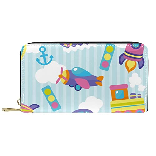 NLWQEKV Lange Geldbörse aus Leder mit Reißverschluss, Transport, Spielzeugauto, Muster, Geldbörse aus Leder von NLWQEKV