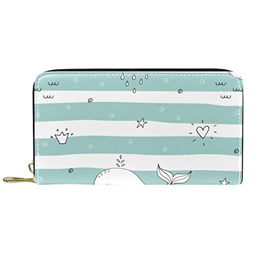 NLWQEKV Lange Geldbörse aus Leder mit Reißverschluss, Wal-Streifen, grünes Portemonnaie aus Leder von NLWQEKV