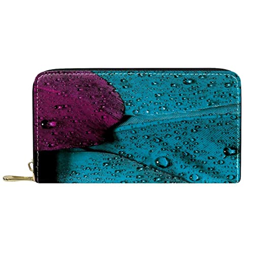NLWQEKV Lange Geldbörse aus Leder mit Reißverschluss, Wassertropfen-Feder-Geldbörse aus Leder von NLWQEKV
