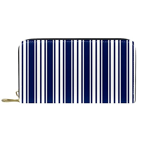 NLWQEKV Lange Geldbörse aus Leder mit Reißverschluss, blaues, vertikal gestreiftes Portemonnaie aus Leder von NLWQEKV