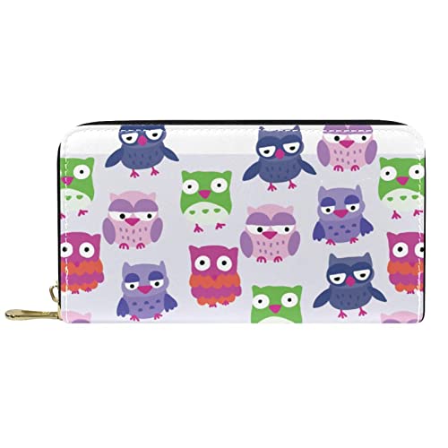 NLWQEKV Lange Geldbörse aus Leder mit Reißverschluss, buntes Buho-Eulenmuster, personalisierbare Geldbörse von NLWQEKV