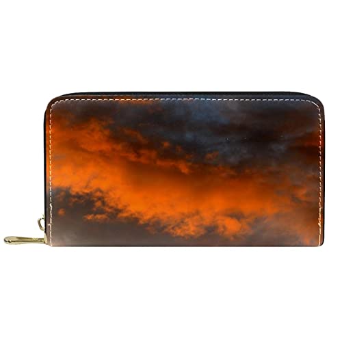 NLWQEKV Lange Geldbörse aus Leder mit Reißverschluss, flammender Wolkenhimmel, personalisierbare Geldbörse von NLWQEKV