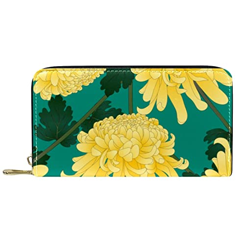 NLWQEKV Lange Geldbörse aus Leder mit Reißverschluss, gelbe Blumen-Geldbörse aus Leder von NLWQEKV