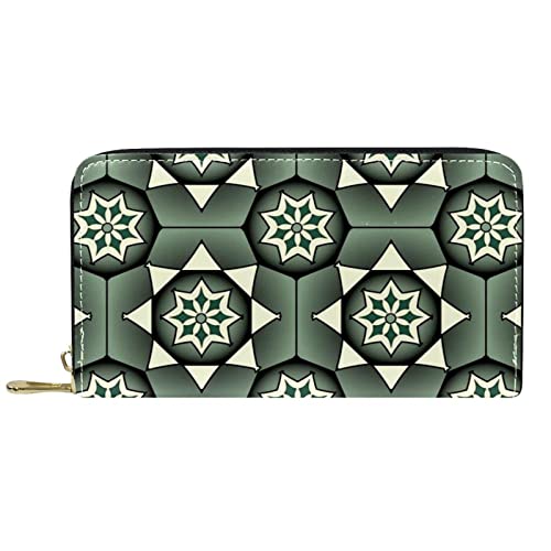 NLWQEKV Lange Geldbörse aus Leder mit Reißverschluss, geometrische, künstlerische Blumen-Geldbörse aus Leder von NLWQEKV