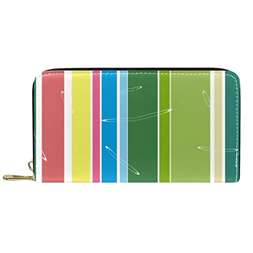 NLWQEKV Lange Geldbörse aus Leder mit Reißverschluss, grün, gelb, blau, rot, gestreift, Muster, Geldbörse aus Leder von NLWQEKV
