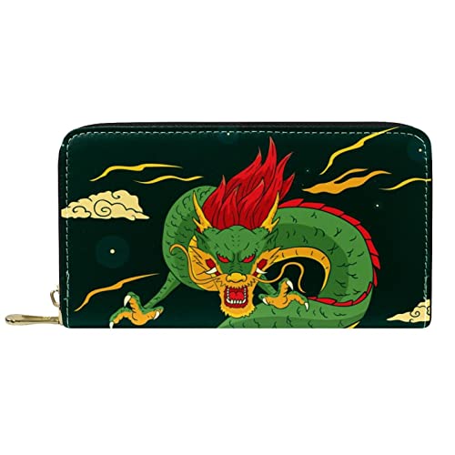 NLWQEKV Lange Geldbörse aus Leder mit Reißverschluss, grüner chinesischer Drache, personalisierbare Geldbörse von NLWQEKV